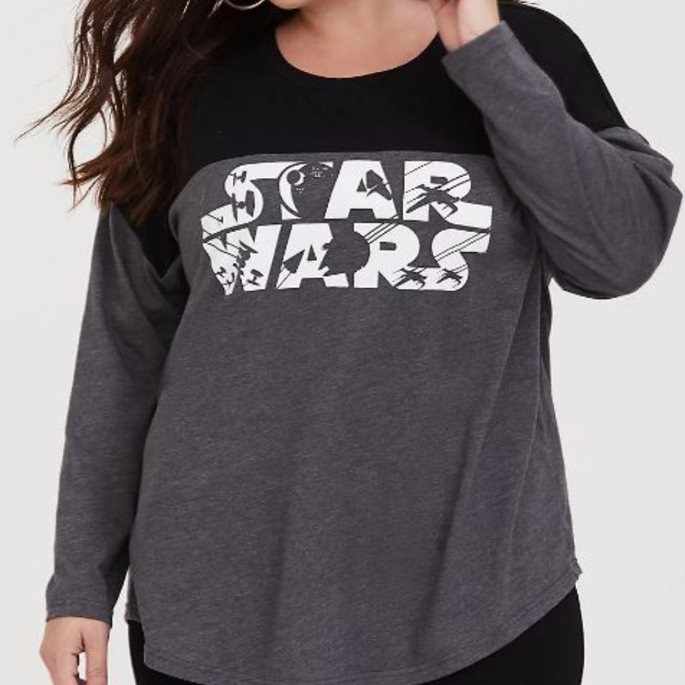 Torrid Her Universe 'STAR WARS' Black and Charcoal Long Sleeve Top